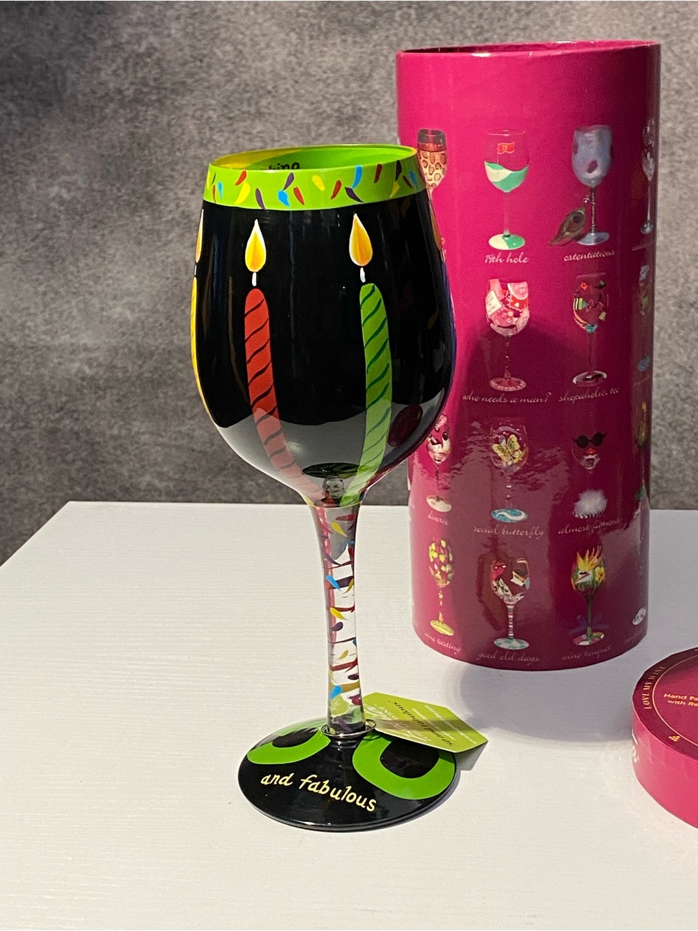⁠Lolita Love My Wine 50 and Fabulous Hand Painted Glass With Gift Cylinder